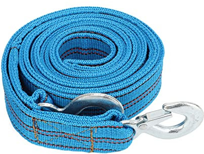 Cinghia di Traino con Gancio,Corda di Recupero Per Veicoli Pesanti, Lunghezza 13 Piedi, Capacità di Carico di 5 Tonnellate, Corda di Traino Ad Alta Resistenza con Ganci di Sicurezza in Metallo Per Ri