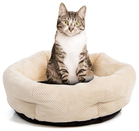 Wallace & Jones | Katzenbett beige Cloey - gemütliches Katzenkörbchen kleine und große Katzen | stylische sechseckige Form, rutschfest | Größe S | ca. 50 x 50 x 15 cm