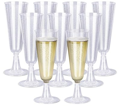 NETONDA 25 Stück Plastik Sektgläser 160ml Silberglitter für Sektempfang Hochzeit Party Champagner Gläser