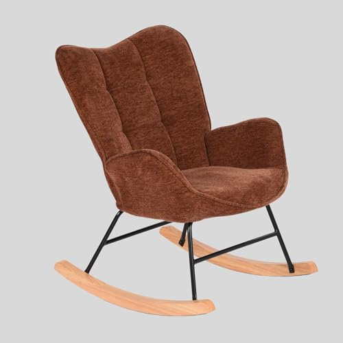 MEUBLE Cosy Sillas Mecedora Sillón de Relax Escandinavo Lactancia Butaca para Salón Dormitorio Balcón Sala de Estudio, Tela, Madera Haya, Metal, Rojo, 62x75x87cm
