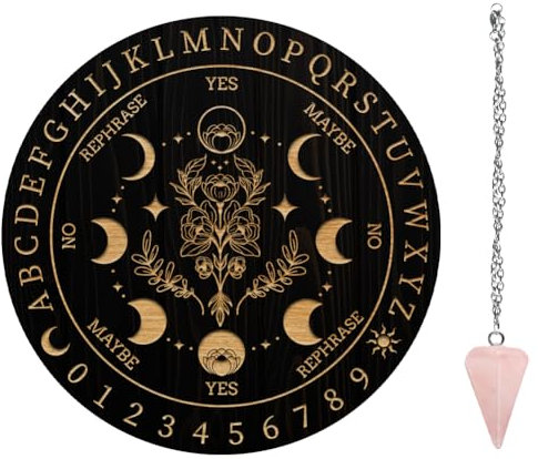 AHANMAKER - Tavola a pendolo da strega, in legno, con cristallo di quarzo rosa, pendolo per la decorazione dell'altare mentale, fasi lunari e fiori