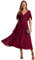 Ever-Pretty Robe Invité de Mariage Appliqué Manches Volantées Col V Mousseline Bordeaux 38