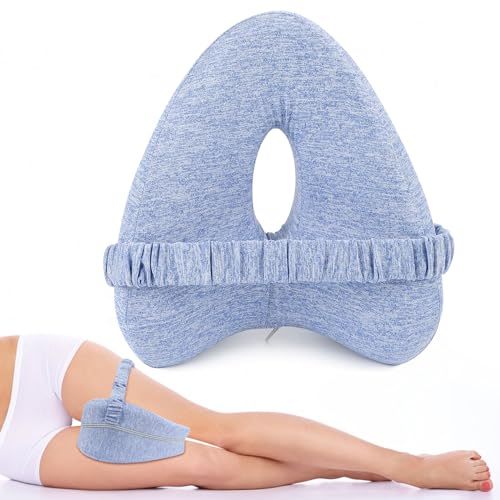 Kniekissen für Seitenschläfer, Orthopädisches Kissen für Bein, Ergonomisches Beinkissen mit Gürtel, Seitenschläferkissen aus Memory Schaum, Kissen Schwangerschaft für Stützt Beine, Knie, Rücken (Blau)