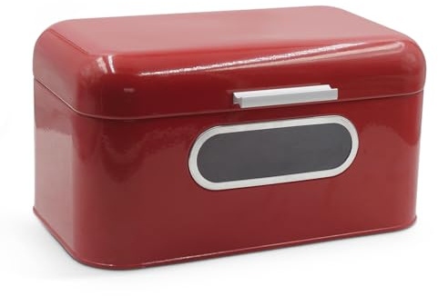 Plexon Red Bread Box for Kitchen Countertop with Lid and Clear Window, Metal Bread Storage Container