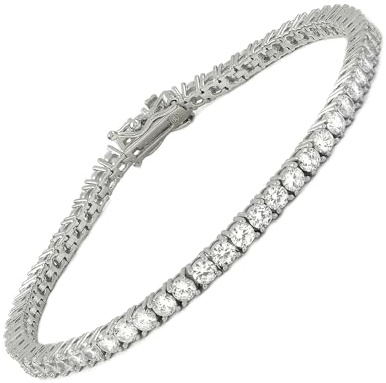 10:10 Tennisarmband för kvinnor 925 sterling silver, 18 K vitguldpläterad, zirkonium briljant skärning AAA klass 3 mm diameter, S-16,50 CM, Vitt guld, Zirkonia