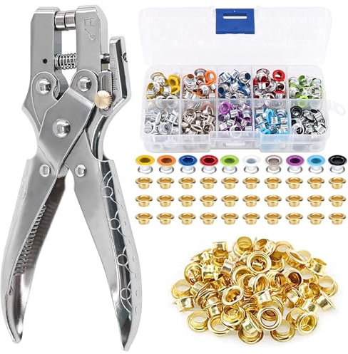 400 pcs Eyelet Pliers Set: Osenzange Set Inner Diameter 4.5 mm, 100 Sets Eyelets Gold +300 Farbe Eyelets, Osenzange für Planen for PVC Banners Tarpaulins Cardboard Leather
