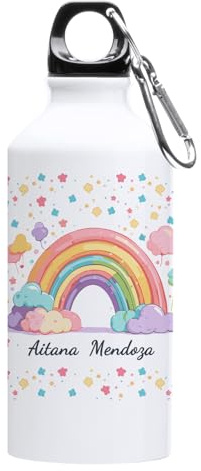 Kembilove Cantimplora infantil personalizada – botella de agua niños - Botella agua niños colegio - Termo bebe - Regalos niños para la vuelta al cole - Botella personalizada 400 ML - Arcoiris