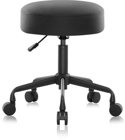 DR.LOMILOMI Heavy Duty Extra Wide Thick Cushion Seat Adjustable Height Swivel Rolling Stool for Dental Clinic, Salon, Office, and Bar - NAIA 502 (Black, Standard)