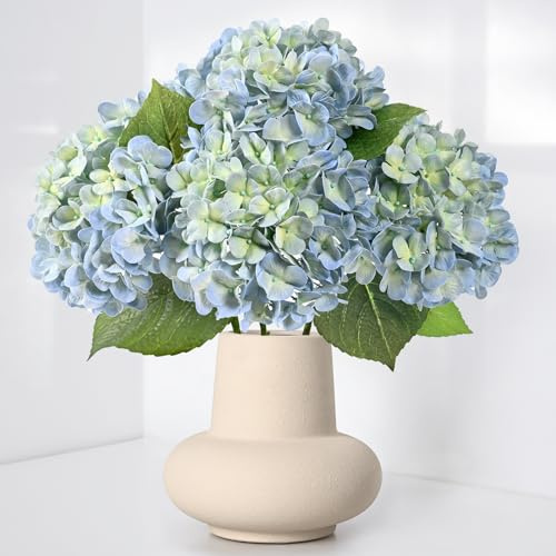 Waipfaru Hydrangea Artificial Flowers, 4PCS Real Touch Flowers, 20 Faux Hydrangea Flowers, Latex Real Touch Hydrangeas, Fake Flowers for Home Decor Party Bouquet Wedding Decoration, Blue