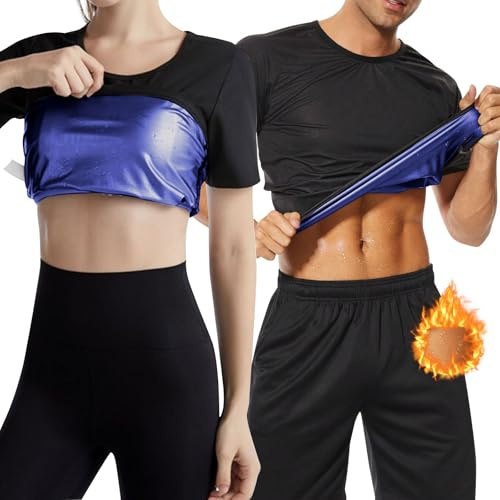 Sweat Sauna Suit for Men Women Sauna T-Shirts Body Shaper Sweat Vest Sauna Tops Waist Trainer Slimming Weight Loss Workout Suit Exercise Fitness Short Sleeve Training Jackets Clothes (Women, XL)