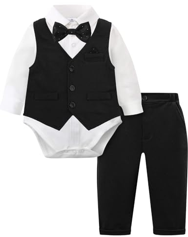 mintgreen Costume Bebe Garcon, Mariage Gentleman Body Gilet Vêtements Ensemble, Noir, 9-12 Mois, 80