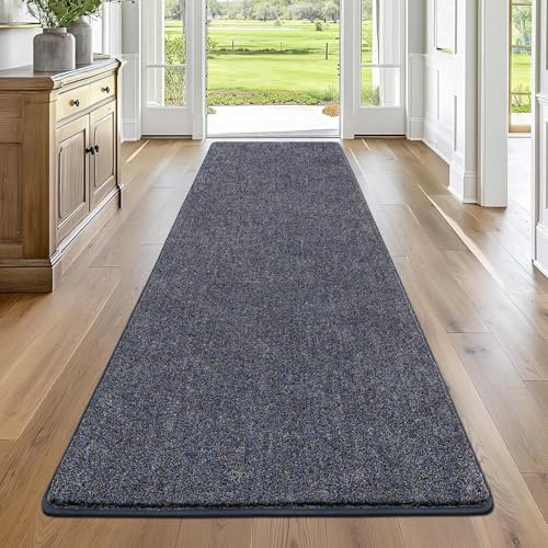 Enyhom Extra Long Runner Rugs for Hallway 80 x 300 cm Non Slip Washable Hall Runners Absorbent Carpet Runners for Entryway Corridor Bedroom laundry,Blue&Grey