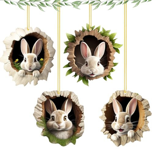 Decorazioni Pasqua da Appendere, 4 Pezzi Ciondoli Decorativi Pasqua, Decorazioni Pasquali Coniglio, Decorazione Pasqua, per Festa di Pasqua