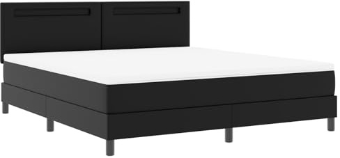 vidaXL Boxspringbett mit Matratze in Schwarz, Super King, Kunstleder, Schlichtes Design, mit LED und verstellbarem Kopfteil. Modernes Schlafzimmermöbel, zeitgemäßer Rahmen und ideal für Dein Zuhause.