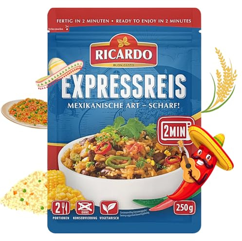 Ricardo Express Riz mexicain épicé 8 x 250 g Préparation de riz Plats prêts à l'emploi Micro-ondes/Poêle à frire rapide et facile