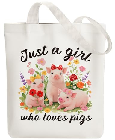 ANATTASOUL Borsa di Tela Shopper Donna Canvas Tote Bag Aesthetic Borse in Tela Cotone Borse Stoffa per la Scuola Lavoro Shopping Riutilizzabili Spesa（Maialino Carino Acquerello）