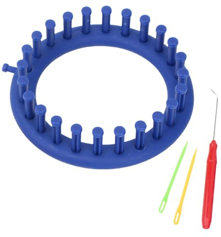 ZenithQuest 14cm Blue Round Knitting Loom Set with Crochet Hook & Yarn Needle, Durable ABS Plastic Knitting Circle Tool for DIY Hat Sock Scarf Shawl Crafts