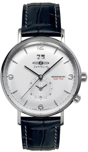 Zeppelin 8044-1 Hindenburg - Orologio da uomo, prodotto in Germania, colori argento, cinturino in pelle nero