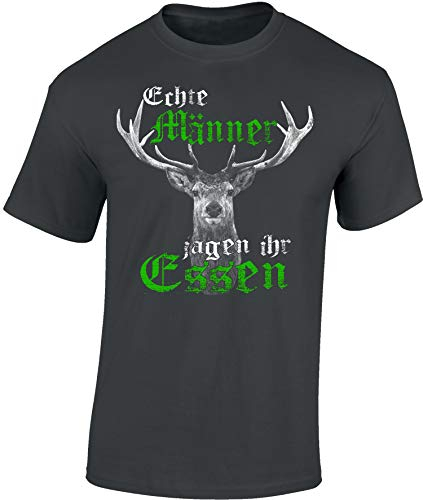 Baddery Jäger T-Shirt Herren - Echte Männer jagen Ihr Essen - Jagd Tshirt - Geschenk Kleidung Zubehör (Dark Grey M)