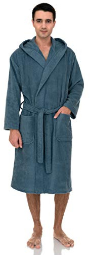 TowelSelections Mens Hooded Robe Cotton Terry Cloth Towel Bathrobe Soft Shower Bath Robes for Men XX-Large Blue Heaven