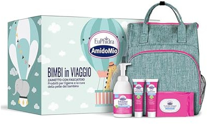 Euphidra AmidoMio Set da Viaggio per Bambini, Kit Igiene con Borsa, Prodotti per la Cura della Pelle