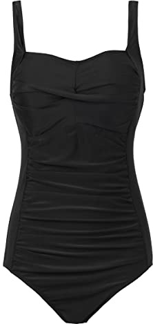 Aidotop Womens One Piece Swimsuit Tummy Control with Ruched Monokinis Tribal Swimsuits (Black, XL)