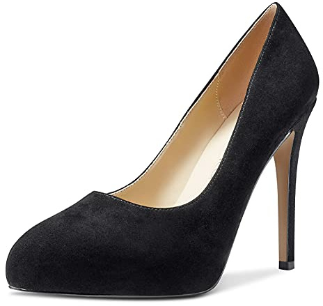NobleOnly Escarpins Plateforme Femme Doublure en Cuir Aiguilles 12CM High Heels Noir Suède Chaussures EU 37.5