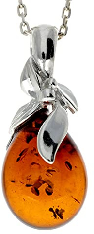 Äkta konjak baltisk bärnsten och sterling silver tårdroppe hänge utan kedja - 1637, Amber,