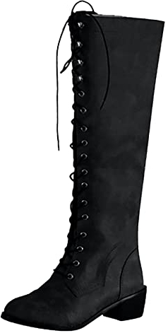 LLDG Damen Overknee Stiefel Vintage Langschaft Mit Blockabsatz High Heels Bequem Kniehohe Herbst Winter Übers Knie Mit Schnürung Hoch Combat Boots Mode Winterstiefel