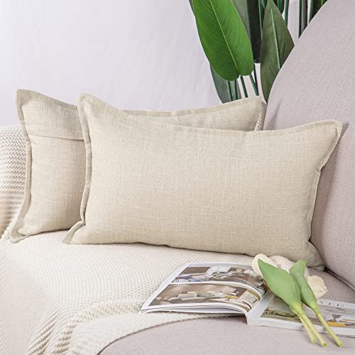Madizz Juego de 2 Suave Lino Poliéster Decorativo Funda de cojíns Lujo Estilo Fundas de Almohada para el sofá Dormitorio Beige Rectangular 30 x 50 cm