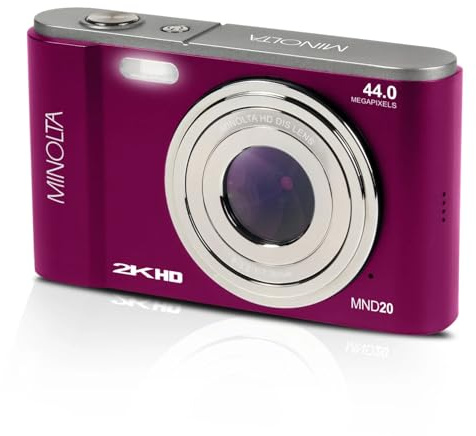 Minolta MND20 44MP Digital Camera – 2.7K Ultra HD Video, 16X Digital Zoom, Anti-Shake Stabilization, Time Lapse, Face Detection, 2.9-inch LCD Display – Lightweight Compact Camera (Magenta)