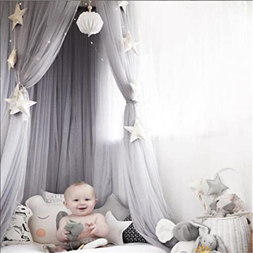 Surwin Princess Bed Canopy for Girls Boys Kids Single Double, Dreamlike Round Dome Bed Canopy Mosquito Net Protection Canopy Play Tent Bedroom Nursery Decoration Hanging Curtain Net (Grey)