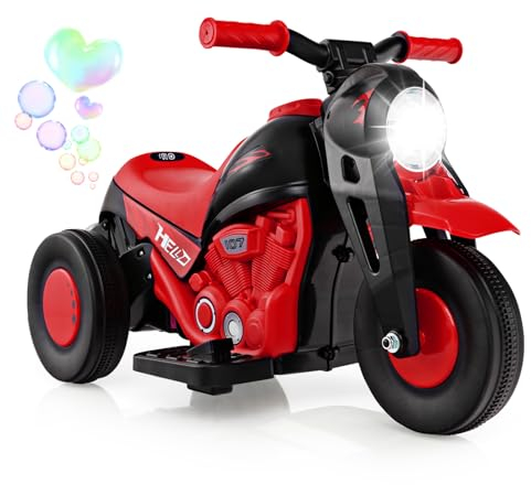 COSTWAY Kinder Motorrad, mit Seifenblasenmaschine, 6V Elektro Motorrad mit Musik und LED Scheinwerfer, Dreirad Kindermotorrad 2,5-3 km/h, Elektromotorrad für Kinder ab 3 Jahren (Rot)