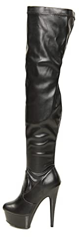 Bismaa Womens Ladies Sexy Thigh HIGH Kinky Fetish Over The Knee Platform Stiletto Heel Full Side Zip Boots (9 UK, Black Matte, numeric_9)