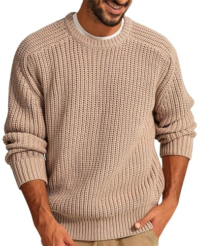 Générique Pull Homme en Tricot Col Rond - Hiver Chaud, Couleur Unie Classique, Sans Capuche, Loisirs (Khaki, M)
