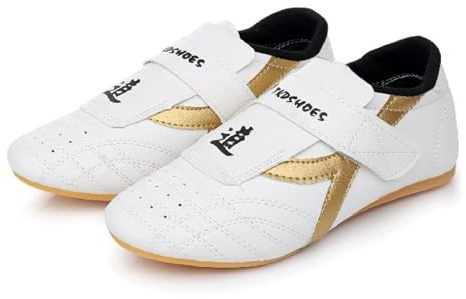 Momolaa Teenager Martial Arts Training Shoes Kids Adults Taekwondo Shoes Boxing Shoes Training Wrestling Shoes Taekwondo Kung Fu Tai Chi Sport Gym Shoes for Boys Girls Men Women Adult 5.5 White Gold