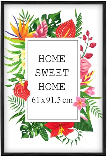 MG Design Cornice 61x91,5 cm - colore Nero, in legno, con vetro acrilico - da appendere in verticale o in orizzontale, senza sfondo, per foto, poster, puzzle