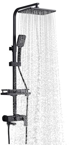 Columna de ducha termostática, panel de ducha de acero inoxidable con grifo, ajustable 85-125 cm, 4 boquillas, columna de ducha de acero inoxidable con mezclador (negro - tres velocidades)