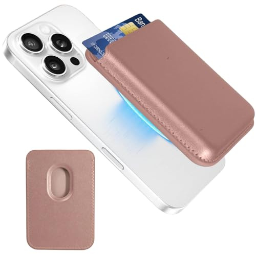 CJMUQHEHH Cartera MagSafe para Celular, Tarjetero magnético, Tarjetero de Cuero MagSafe para 3 Tarjetas, Compatible con iPhone 17, 16, 15, 14, 13 y 12 Pro/Pro MAX/Plus/Mini, Oro Rosa