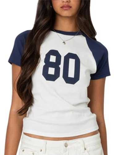 Women Y2k Short Sleeve Jersey Crop Tops Graphic Number Print Baby Tees Summer Teen Girls Slim Fit Going Out T Shirts
