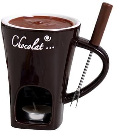 Nudorpn choklad smältkopp med gaffel och handtag, liten chokladfondue kopp för ost, smör, dessert och karamell, mini smältkruka choklad för hem, dejt natt & bröllop