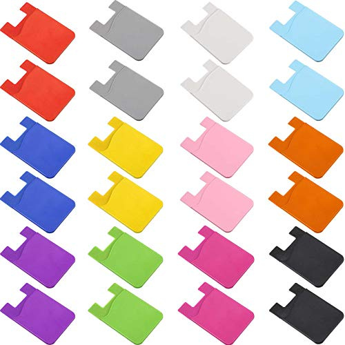 Frienda 24 Pcs Adhesive Card Holder Bulk for Phone Silicone Card Holder Adhesive Silicone Back of Phone Wallet for Check ID Business Credit Cards Compatible Works with Most Smartphones (Lovely Color)