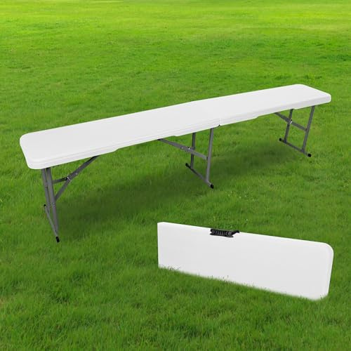 SKYLANTERN Banco plegable blanco 180 cm – Plegable para mesa de camping – Resistente ideal para camping, bautizos, bodas, picnics, aparadores y parrillas