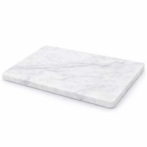 KC KULLICRAFT 8×12 Inches White Marble Cheese & Charcuterie Serving Board – Natural Marble Cutting Board & Pastry Slab with Non‑Slip Feet – Premium Stone Kitchen Tray Gift.