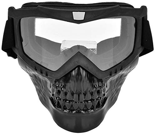Tiiyee Occhiali da Moto Attività All'aperto, Maschera con Teschio Antinebbia Occhialini Arrampicata Viso Occhialoni Facciale Rimovibile di Sicurezza Casco per Fuoristrada Corsa Motocross (Trasparente)