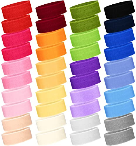 WILLBOND 42 Pcs Sports Sweatbands Sweat Headband for Kids Colorful Basketball Sweatband Cotton Terry Cloth Headband for Youth Athletic Soccer Brace Yoga Outdoor Activities(Multicolor)