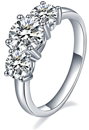 Mejewri Anillos de compromiso de plata de ley 925 con moissanita, anillos de boda para mujer, corte redondo, S 1/2, moissanita, moisanita sintética
