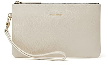 DORIS&JACKY Small Leather Wristlet Clutch Purse for Women Slim Designer Wallet and Cellphone Pouch Bag With Detachable Strap (Off White)