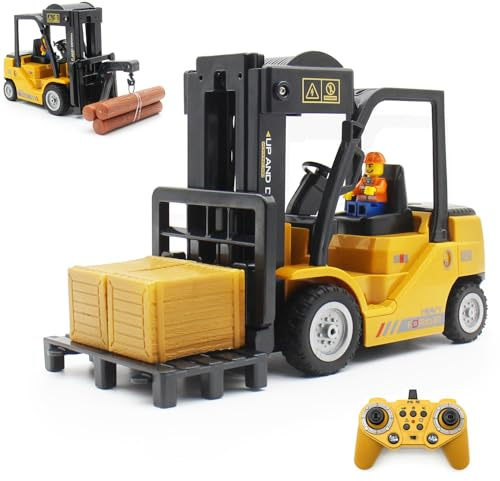 QuirkyGlee Remote Control Forklift 12 Channel 2 Mode RC Forklift, W/Pallets/Boxes/Sound/Light/Spray, Two Rechargeable Batteries & Charge, Kids Forkliftrrucks Toy Christmas & Birthday Gifts