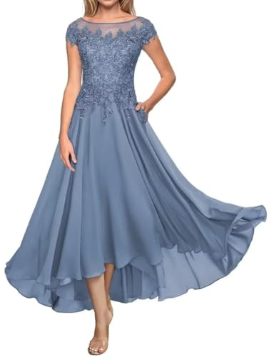 Sincemeet Abito della Madre della Sposa Abito da Sera Lungo Formale in Pizzo Abito da ospite di Nozze in Chiffon a Maniche Corte